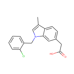 Cc1cn(Cc2ccccc2Cl)c2cc(CC(=O)O)ccc12 ZINC000205661381