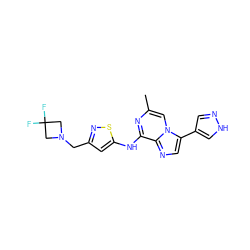 Cc1cn2c(-c3cn[nH]c3)cnc2c(Nc2cc(CN3CC(F)(F)C3)ns2)n1 ZINC000066103509