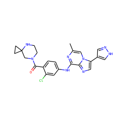 Cc1cn2c(-c3cn[nH]c3)cnc2c(Nc2ccc(C(=O)N3CCNC4(CC4)C3)c(Cl)c2)n1 ZINC000072124917