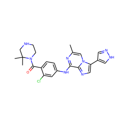 Cc1cn2c(-c3cn[nH]c3)cnc2c(Nc2ccc(C(=O)N3CCNCC3(C)C)c(Cl)c2)n1 ZINC000072125852