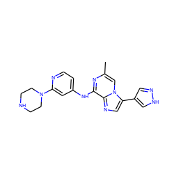 Cc1cn2c(-c3cn[nH]c3)cnc2c(Nc2ccnc(N3CCNCC3)c2)n1 ZINC000072123589