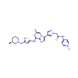 Cc1cn2c(-c3cnn(CC(=O)Nc4cc[n+]([O-])cc4)c3)cnc2c(Nc2cc(CN3CCC[C@H](C)C3)ns2)n1 ZINC000084618276