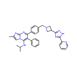 Cc1cn2c(NC(C)C)c(-c3ccccc3)c(-c3ccc(CN4CC(c5n[nH]c(-c6ccccn6)n5)C4)cc3)nc2n1 ZINC000166683912