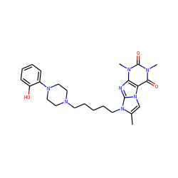 Cc1cn2c3c(=O)n(C)c(=O)n(C)c3nc2n1CCCCCN1CCN(c2ccccc2O)CC1 ZINC000299867547