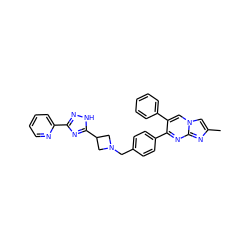 Cc1cn2cc(-c3ccccc3)c(-c3ccc(CN4CC(c5nc(-c6ccccn6)n[nH]5)C4)cc3)nc2n1 ZINC000205497966