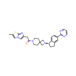 Cc1cn2cc(CC(=O)N3CCC4(CC3)CN([C@@H]3CCc5cc(-c6ncccn6)ccc53)C4)nc2s1 ZINC000072317085