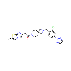 Cc1cn2cc(CC(=O)N3CCC4(CC3)CN(Cc3ccc(-n5nccn5)cc3Cl)C4)nc2s1 ZINC000084654096