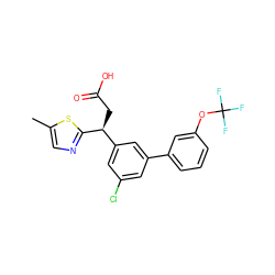 Cc1cnc([C@@H](CC(=O)O)c2cc(Cl)cc(-c3cccc(OC(F)(F)F)c3)c2)s1 ZINC001772615226