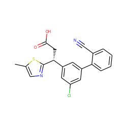 Cc1cnc([C@H](CC(=O)O)c2cc(Cl)cc(-c3ccccc3C#N)c2)s1 ZINC001772625755