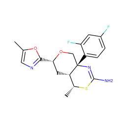 Cc1cnc([C@H]2C[C@H]3[C@@H](C)SC(N)=N[C@@]3(c3ccc(F)cc3F)CO2)o1 ZINC000261139398