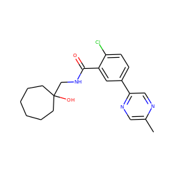 Cc1cnc(-c2ccc(Cl)c(C(=O)NCC3(O)CCCCCC3)c2)cn1 ZINC000049071897