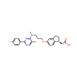 Cc1cnc(-c2ccc(F)cc2)nc1N(C)CCCOc1ccc2c(c1)CC[C@H]2CC(=O)O ZINC000028891516