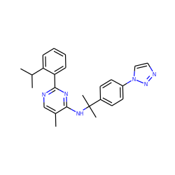 Cc1cnc(-c2ccccc2C(C)C)nc1NC(C)(C)c1ccc(-n2ccnn2)cc1 ZINC000299822477