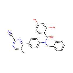 Cc1cnc(C#N)nc1-c1ccc(N(Cc2ccccc2)C(=O)c2ccc(O)cc2O)cc1 ZINC000653667717