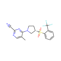 Cc1cnc(C#N)nc1N1CC[C@H](S(=O)(=O)c2ccccc2C(F)(F)F)C1 ZINC000168505869