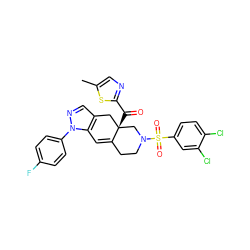 Cc1cnc(C(=O)[C@]23Cc4cnn(-c5ccc(F)cc5)c4C=C2CCN(S(=O)(=O)c2ccc(Cl)c(Cl)c2)C3)s1 ZINC000141895864