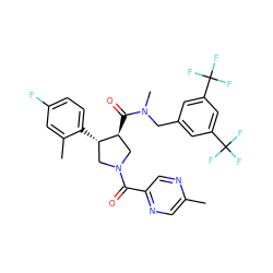 Cc1cnc(C(=O)N2C[C@H](c3ccc(F)cc3C)[C@@H](C(=O)N(C)Cc3cc(C(F)(F)F)cc(C(F)(F)F)c3)C2)cn1 ZINC000028824704