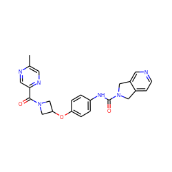 Cc1cnc(C(=O)N2CC(Oc3ccc(NC(=O)N4Cc5ccncc5C4)cc3)C2)cn1 ZINC000167806554