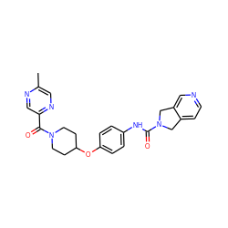 Cc1cnc(C(=O)N2CCC(Oc3ccc(NC(=O)N4Cc5ccncc5C4)cc3)CC2)cn1 ZINC000167323942