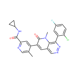 Cc1cnc(C(=O)NC2CC2)cc1-c1cc2cnnc(-c3cc(F)ccc3Cl)c2n(C)c1=O ZINC000064416889