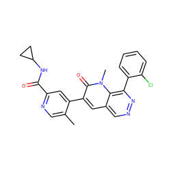 Cc1cnc(C(=O)NC2CC2)cc1-c1cc2cnnc(-c3ccccc3Cl)c2n(C)c1=O ZINC000064274562