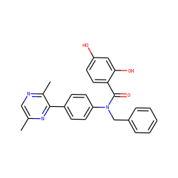 Cc1cnc(C)c(-c2ccc(N(Cc3ccccc3)C(=O)c3ccc(O)cc3O)cc2)n1 ZINC000653679769