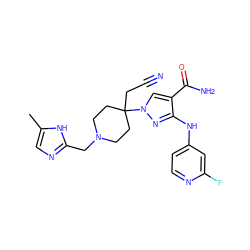 Cc1cnc(CN2CCC(CC#N)(n3cc(C(N)=O)c(Nc4ccnc(F)c4)n3)CC2)[nH]1 ZINC000220975056