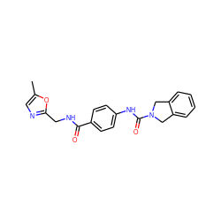Cc1cnc(CNC(=O)c2ccc(NC(=O)N3Cc4ccccc4C3)cc2)o1 ZINC000167108723