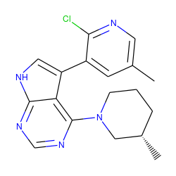 Cc1cnc(Cl)c(-c2c[nH]c3ncnc(N4CCC[C@H](C)C4)c23)c1 ZINC000210717579