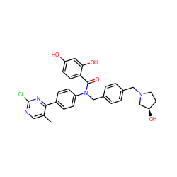 Cc1cnc(Cl)nc1-c1ccc(N(Cc2ccc(CN3CC[C@@H](O)C3)cc2)C(=O)c2ccc(O)cc2O)cc1 ZINC000653762405