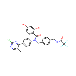 Cc1cnc(Cl)nc1-c1ccc(N(Cc2ccc(CNC(=O)C(F)(F)F)cc2)C(=O)c2ccc(O)cc2O)cc1 ZINC000219223132