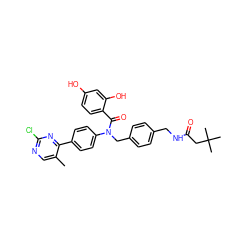 Cc1cnc(Cl)nc1-c1ccc(N(Cc2ccc(CNC(=O)CC(C)(C)C)cc2)C(=O)c2ccc(O)cc2O)cc1 ZINC000653750432