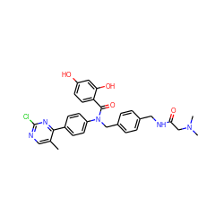 Cc1cnc(Cl)nc1-c1ccc(N(Cc2ccc(CNC(=O)CN(C)C)cc2)C(=O)c2ccc(O)cc2O)cc1 ZINC000653768972