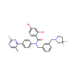 Cc1cnc(Cl)nc1-c1ccc(N(Cc2cccc(CN3CCC(F)(F)C3)c2)C(=O)c2ccc(O)cc2O)cc1 ZINC000653668881