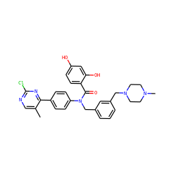 Cc1cnc(Cl)nc1-c1ccc(N(Cc2cccc(CN3CCN(C)CC3)c2)C(=O)c2ccc(O)cc2O)cc1 ZINC000653668899