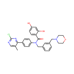 Cc1cnc(Cl)nc1-c1ccc(N(Cc2cccc(CN3CCOCC3)c2)C(=O)c2ccc(O)cc2O)cc1 ZINC000653769223