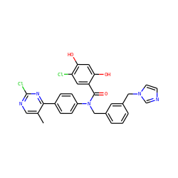 Cc1cnc(Cl)nc1-c1ccc(N(Cc2cccc(Cn3ccnc3)c2)C(=O)c2cc(Cl)c(O)cc2O)cc1 ZINC000653748739