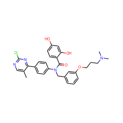 Cc1cnc(Cl)nc1-c1ccc(N(Cc2cccc(OCCCN(C)C)c2)C(=O)c2ccc(O)cc2O)cc1 ZINC000653676834