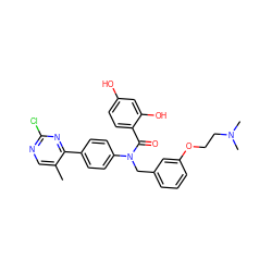 Cc1cnc(Cl)nc1-c1ccc(N(Cc2cccc(OCCN(C)C)c2)C(=O)c2ccc(O)cc2O)cc1 ZINC000653682401