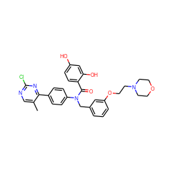 Cc1cnc(Cl)nc1-c1ccc(N(Cc2cccc(OCCN3CCOCC3)c2)C(=O)c2ccc(O)cc2O)cc1 ZINC000653682393