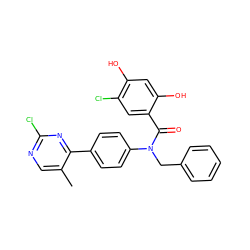 Cc1cnc(Cl)nc1-c1ccc(N(Cc2ccccc2)C(=O)c2cc(Cl)c(O)cc2O)cc1 ZINC000653775806