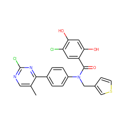 Cc1cnc(Cl)nc1-c1ccc(N(Cc2ccsc2)C(=O)c2cc(Cl)c(O)cc2O)cc1 ZINC000653778054