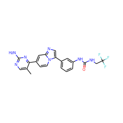 Cc1cnc(N)nc1-c1ccn2c(-c3cccc(NC(=O)NCC(F)(F)F)c3)cnc2c1 ZINC000169704644