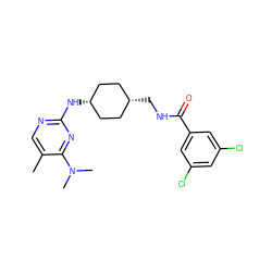 Cc1cnc(N[C@H]2CC[C@@H](CNC(=O)c3cc(Cl)cc(Cl)c3)CC2)nc1N(C)C ZINC000261125717