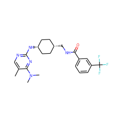 Cc1cnc(N[C@H]2CC[C@@H](CNC(=O)c3cccc(C(F)(F)F)c3)CC2)nc1N(C)C ZINC000253676441