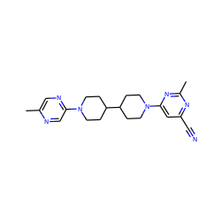 Cc1cnc(N2CCC(C3CCN(c4cc(C#N)nc(C)n4)CC3)CC2)cn1 ZINC000071341520