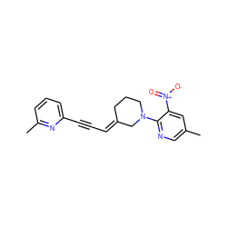 Cc1cnc(N2CCC/C(=C\C#Cc3cccc(C)n3)C2)c([N+](=O)[O-])c1 ZINC000473248592