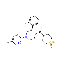 Cc1cnc(N2CCN(C(=O)C3CCS(=O)(=O)CC3)[C@H](c3ccccc3F)C2)nc1 ZINC001772601936