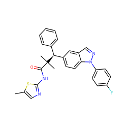 Cc1cnc(NC(=O)C(C)(C)[C@@H](c2ccccc2)c2ccc3c(cnn3-c3ccc(F)cc3)c2)s1 ZINC000096283948