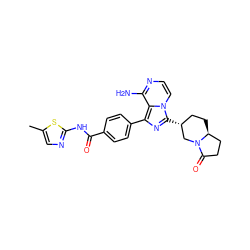 Cc1cnc(NC(=O)c2ccc(-c3nc([C@@H]4CC[C@H]5CCC(=O)N5C4)n4ccnc(N)c34)cc2)s1 ZINC000145465564